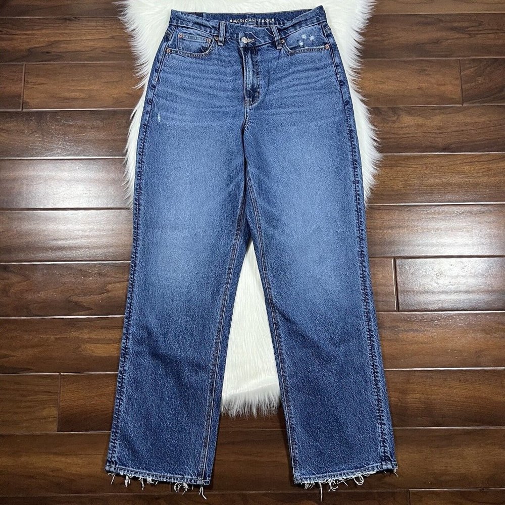 American Eagle Size 10 Long Criss Cross Curvy 90s Straight Denim Jeans